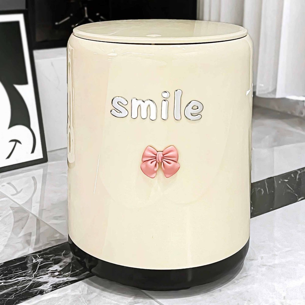 Trash can (13L) double layer with cover+bow+Smile