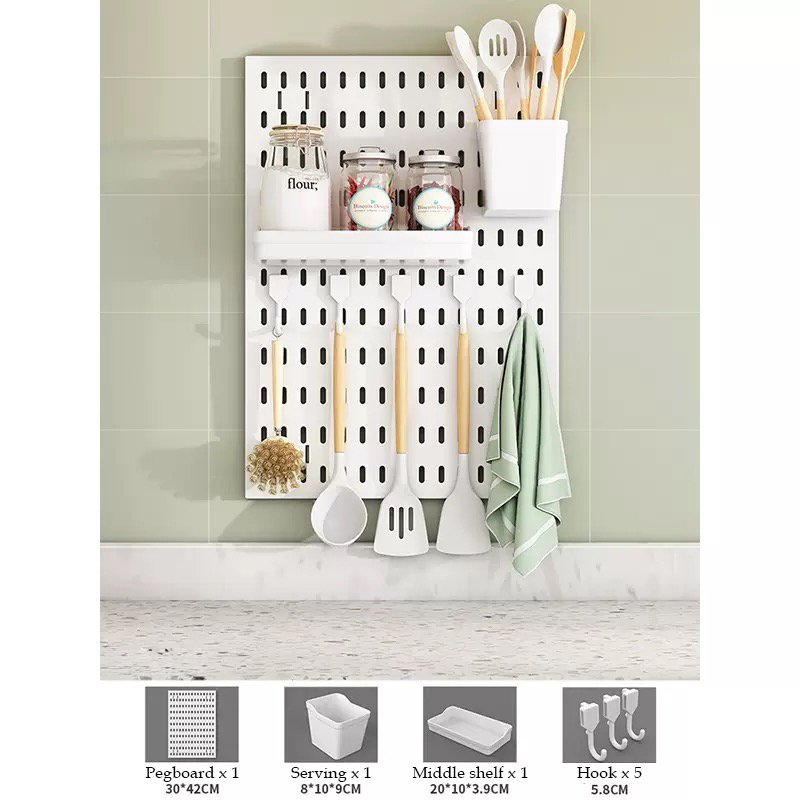 បន្ទះក្តាបិទជាប់ជញ្ជាំង​ មានទំពក់ Kitchen board storage rack