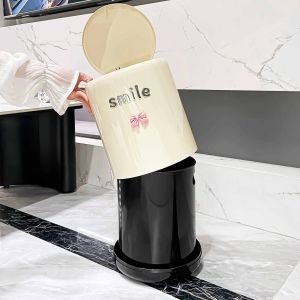 Trash can (13L) double layer with cover+bow+Smile